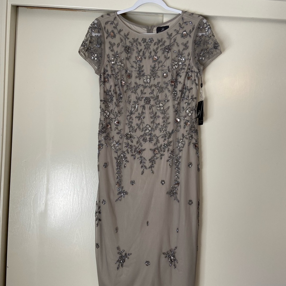 Adrianna Papell Gray Sequin Sheath Dress